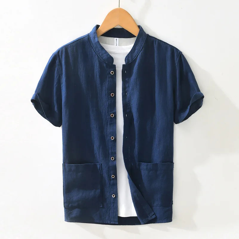Men's Summer Linen Shirt – Lightweight White Classic with Turn-Down Collar"