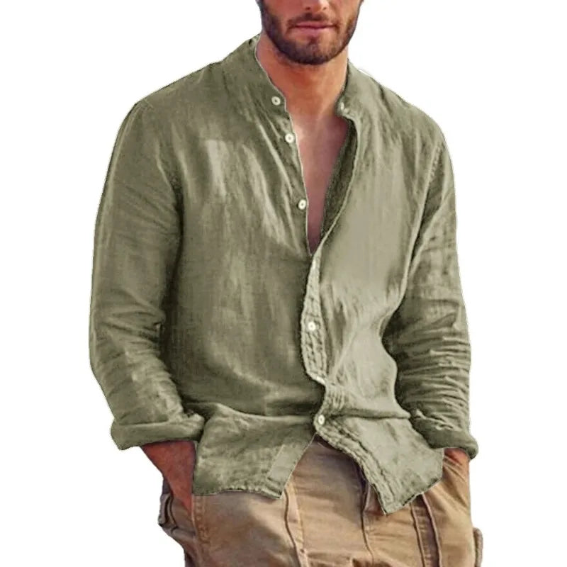 Men's Linen Lightweight Stand Collar Shirt