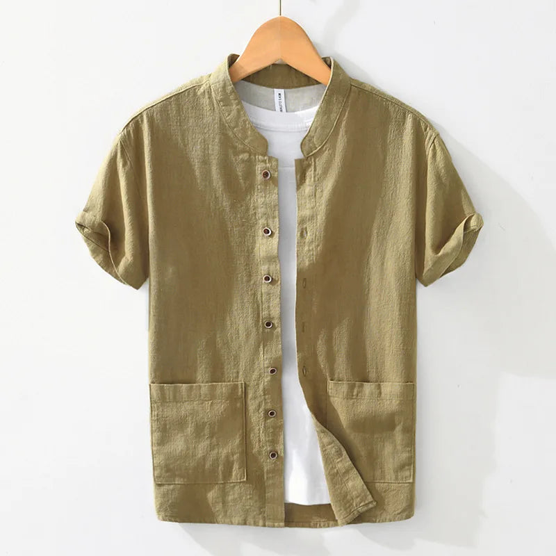 Men's Summer Linen Shirt – Lightweight White Classic with Turn-Down Collar"