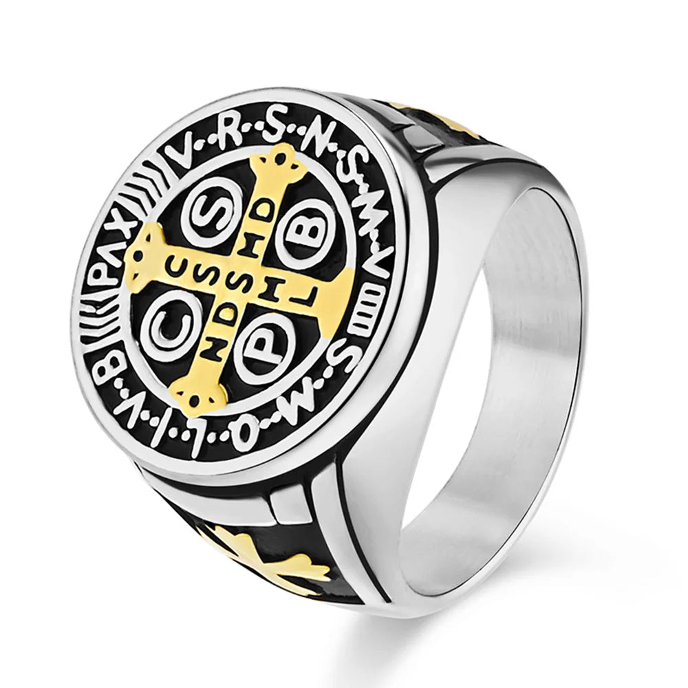 The Classic Benedictine Cross Ring for Men – Punk-Inspired Steel