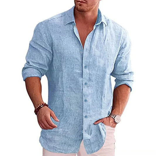 Men's Autumn Linen Shirt – Solid Color Long Sleeve in Casual Classic Fit