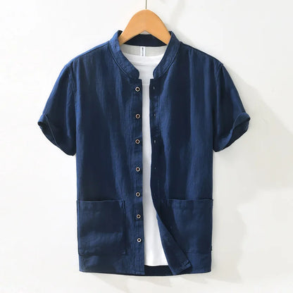Men's Summer Linen Shirt – Lightweight White Classic with Turn-Down Collar"