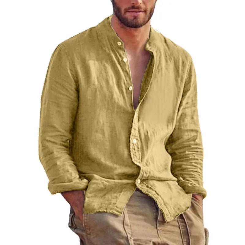 Men's Linen Lightweight Stand Collar Shirt