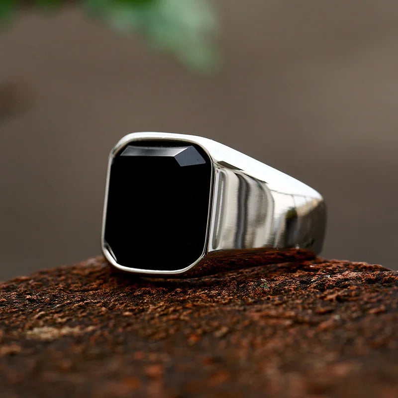The Prestige Black Stone Band – Elegant Stainless Steel Ring