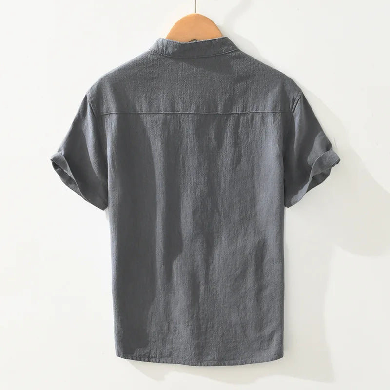 Men's Summer Linen Shirt – Lightweight White Classic with Turn-Down Collar"
