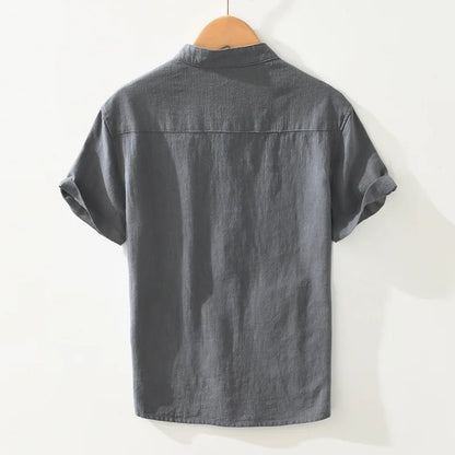 Men's Summer Linen Shirt – Lightweight White Classic with Turn-Down Collar"