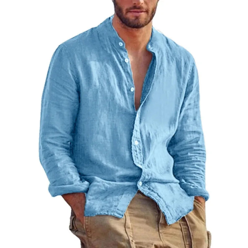 Men's Linen Lightweight Stand Collar Shirt