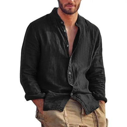 Men's Linen Lightweight Stand Collar Shirt