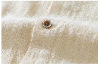 Men's Summer Linen Shirt – Lightweight White Classic with Turn-Down Collar"