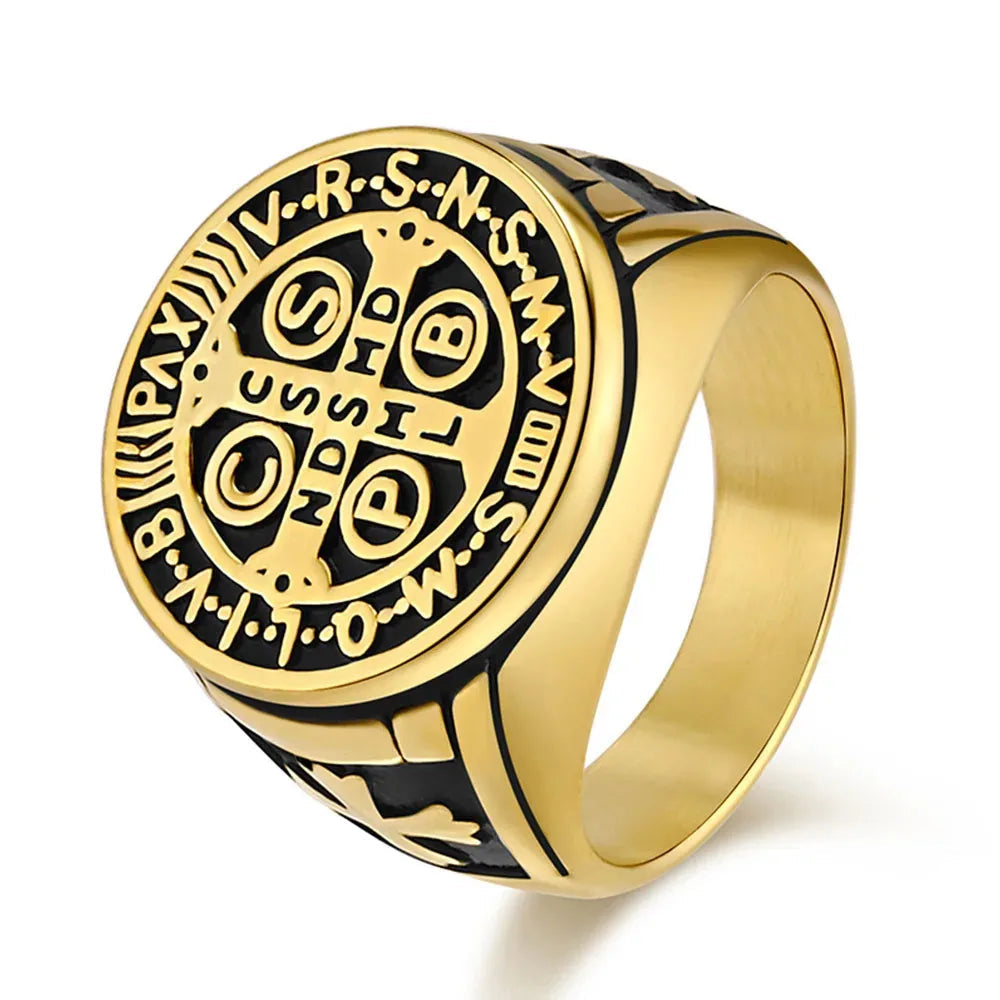 The Classic Benedictine Cross Ring for Men – Punk-Inspired Steel