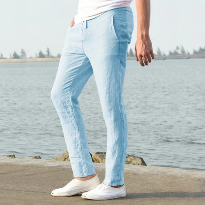 Mens-Cotton-Linen-Trousers –Breathable-Autumn-Essentials-in-Classic-Solid-Colors