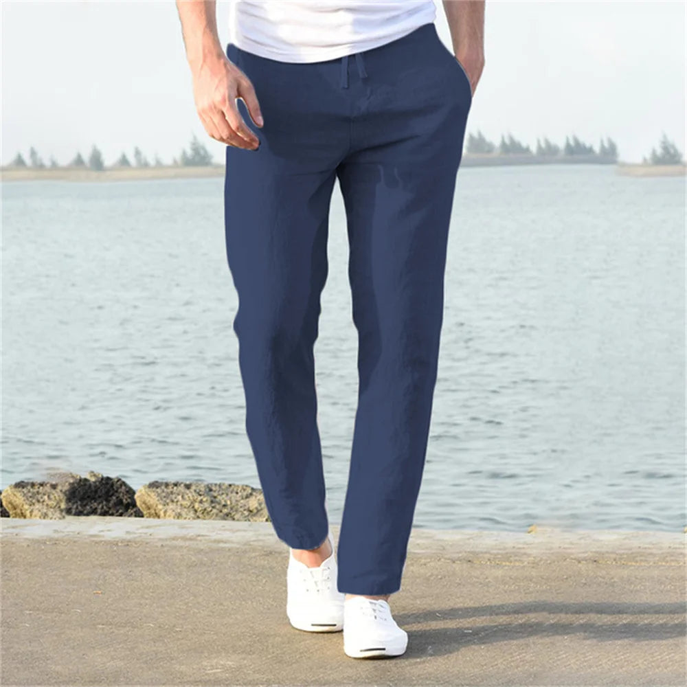 Mens-Cotton-Linen-Trousers –Breathable-Autumn-Essentials-in-Classic-Solid-Colors