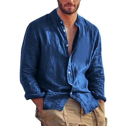 Men's Linen Lightweight Stand Collar Shirt