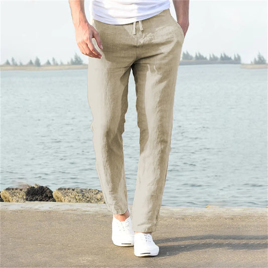 Mens-Cotton-Linen-Trousers –Breathable-Autumn-Essentials-in-Classic-Solid-Colors
