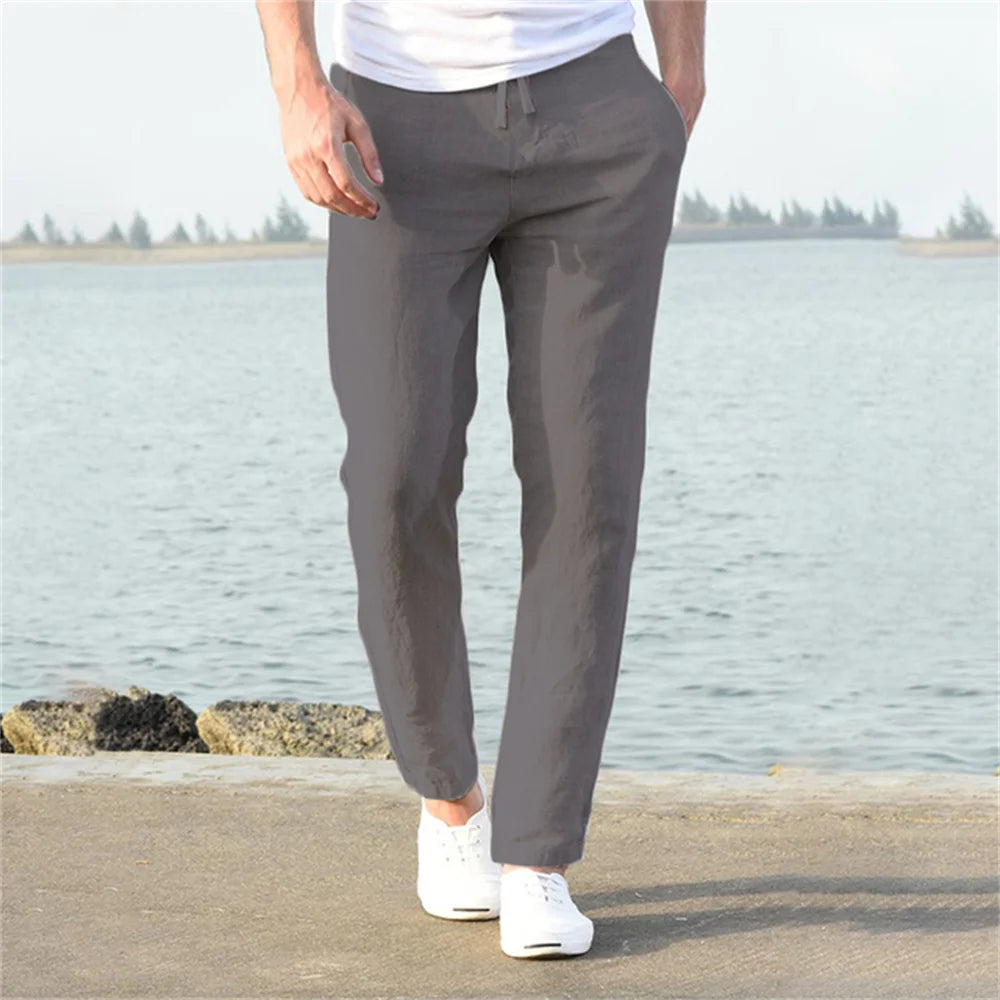 Mens-Cotton-Linen-Trousers –Breathable-Autumn-Essentials-in-Classic-Solid-Colors