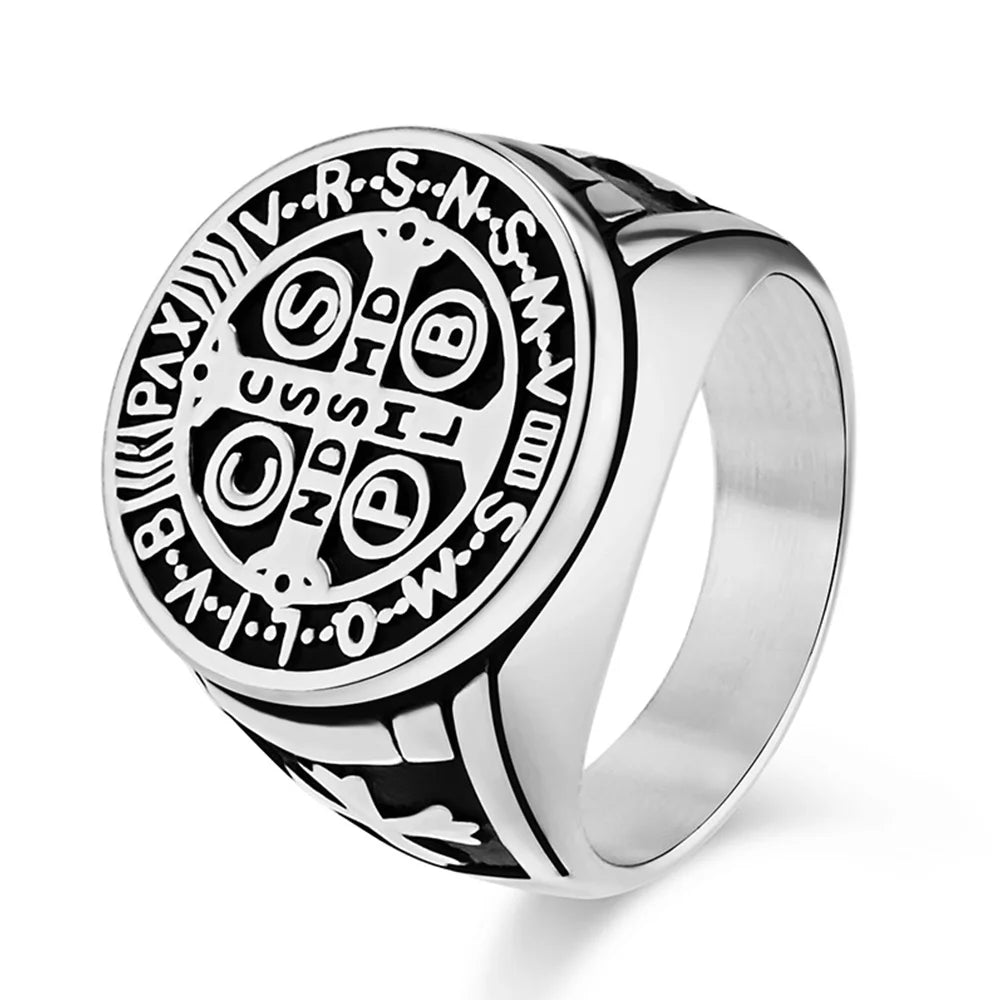The Classic Benedictine Cross Ring for Men – Punk-Inspired Steel