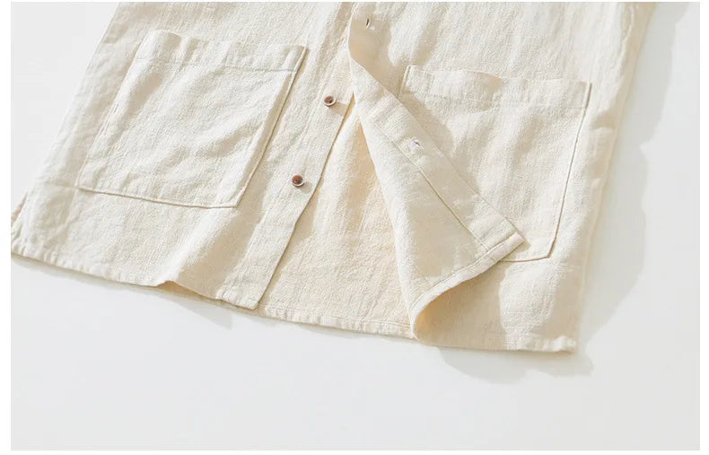 Men's Summer Linen Shirt – Lightweight White Classic with Turn-Down Collar"