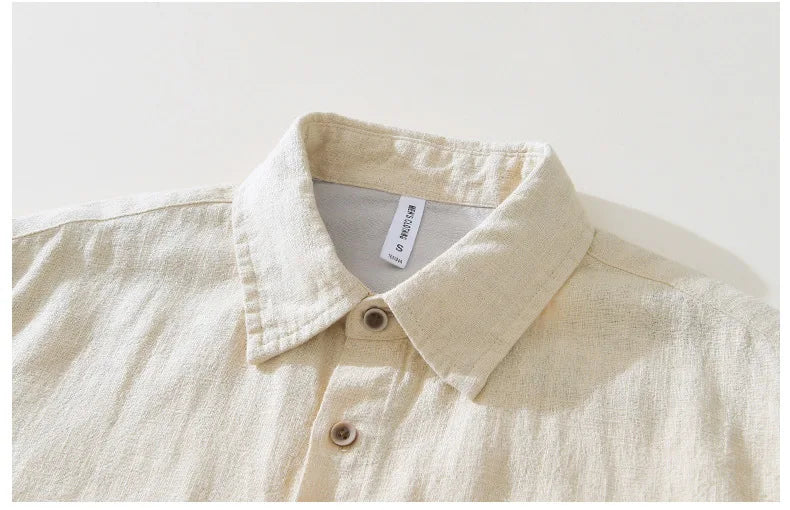 Men's Summer Linen Shirt – Lightweight White Classic with Turn-Down Collar"