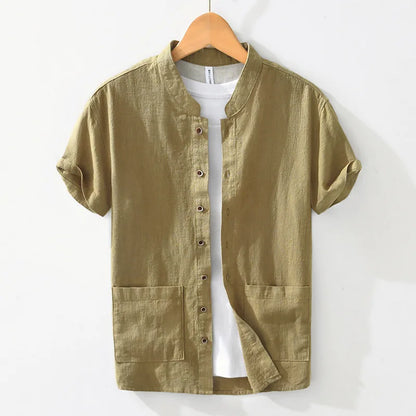 Men's Summer Linen Shirt – Lightweight White Classic with Turn-Down Collar"