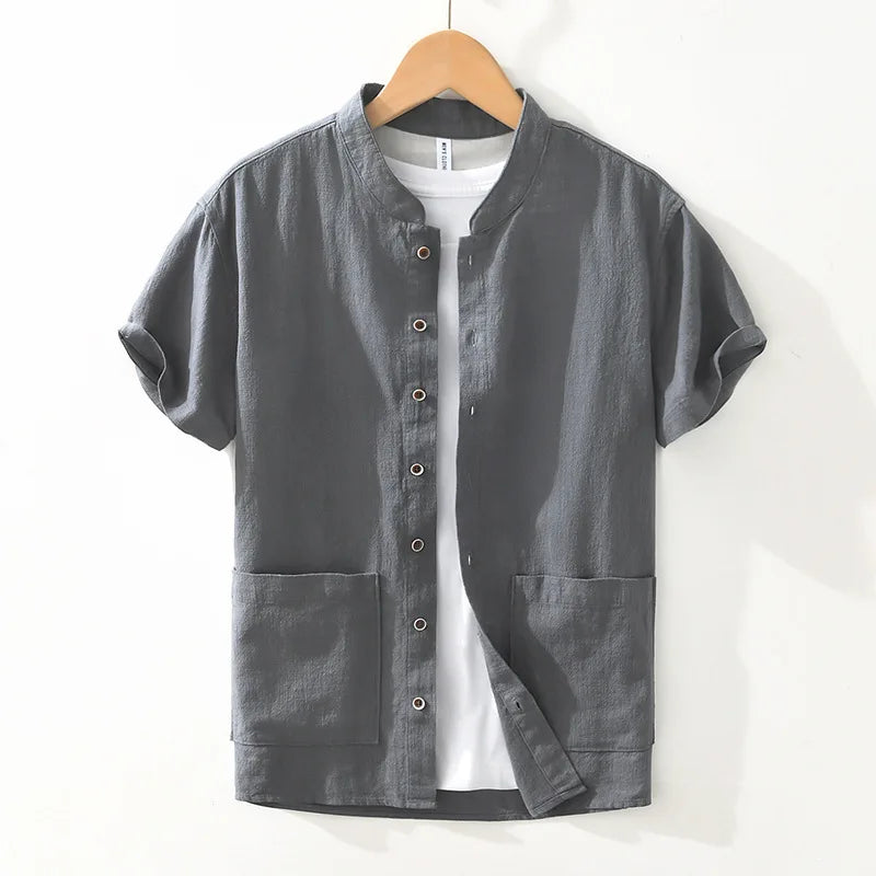 Men's Summer Linen Shirt – Lightweight White Classic with Turn-Down Collar"