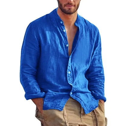 Men's Linen Lightweight Stand Collar Shirt