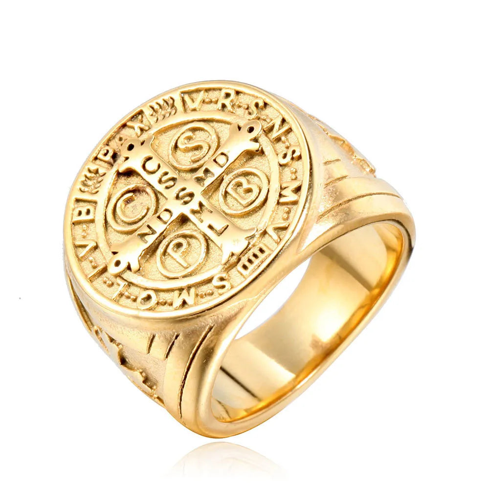 The Classic Benedictine Cross Ring for Men – Punk-Inspired Steel