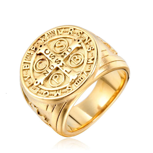 The Classic Benedictine Cross Ring for Men – Punk-Inspired Steel