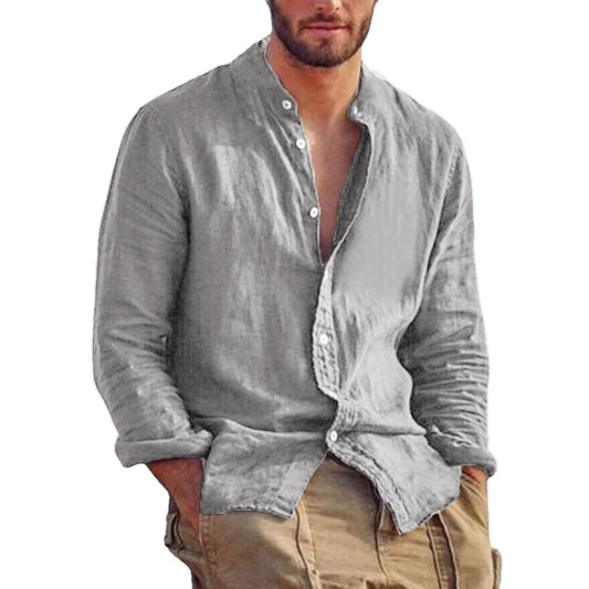 Men's Linen Lightweight Stand Collar Shirt