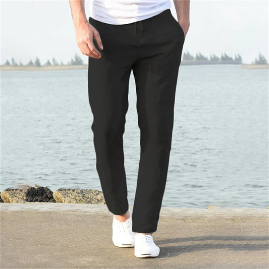 Mens-Cotton-Linen-Trousers –Breathable-Autumn-Essentials-in-Classic-Solid-Colors