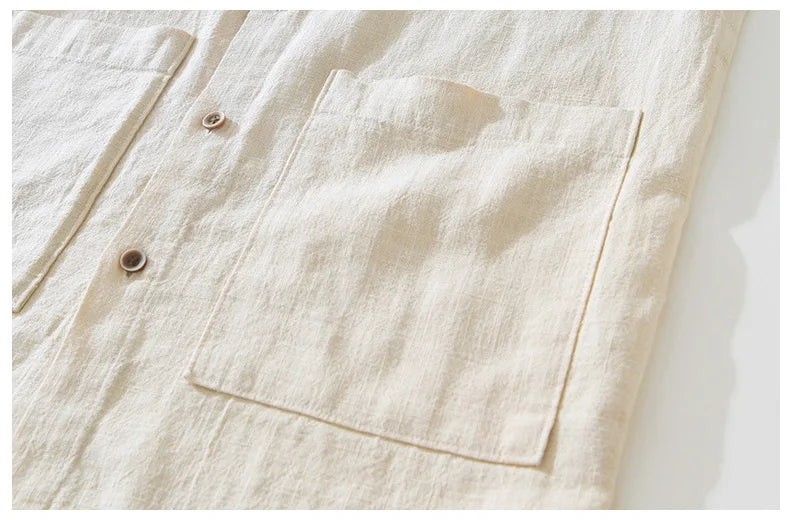 Men's Summer Linen Shirt – Lightweight White Classic with Turn-Down Collar"