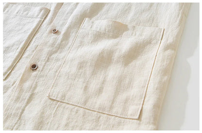 Men's Summer Linen Shirt – Lightweight White Classic with Turn-Down Collar"
