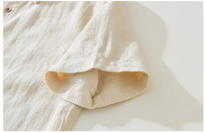 Men's Summer Linen Shirt – Lightweight White Classic with Turn-Down Collar"