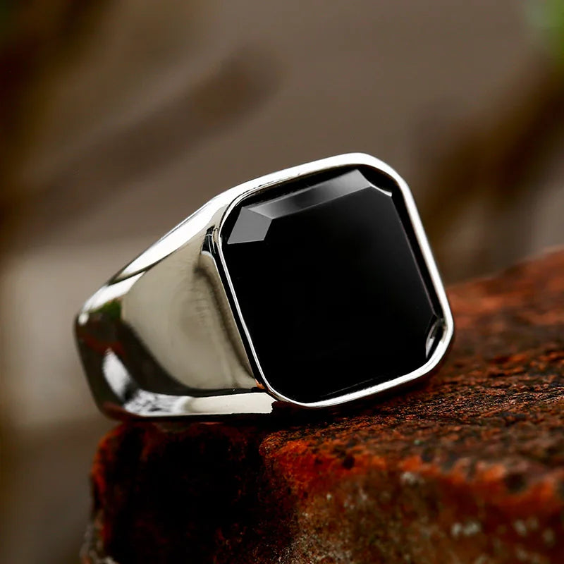 The Prestige Black Stone Band – Elegant Stainless Steel Ring