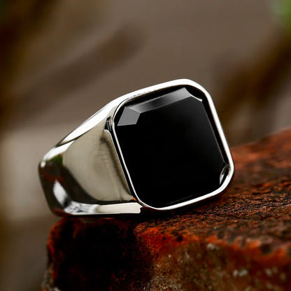 The Prestige Black Stone Band – Elegant Stainless Steel Ring