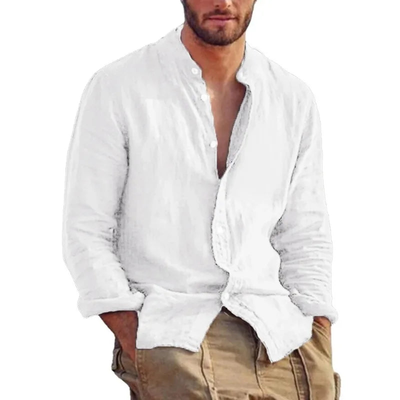 Men's Linen Lightweight Stand Collar Shirt